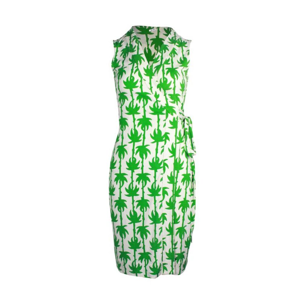 Diane Von Furstenberg Printed Sleeveless Wrap Dress in White Print Silk
